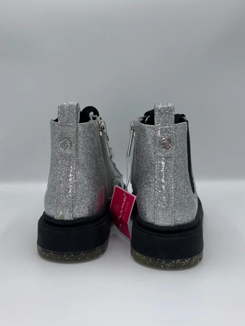 Nina Coelette Silver Grey Glitter Combat Lace-Up Boots Memory Foam Toddler 7